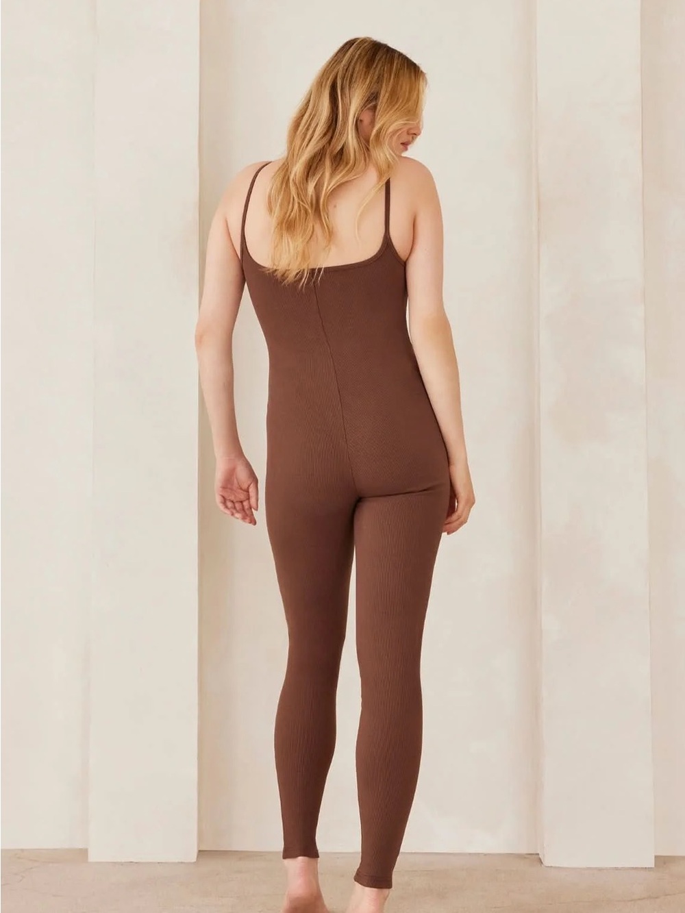 Bumpsuit sculpting rib unitard, brown, size small.